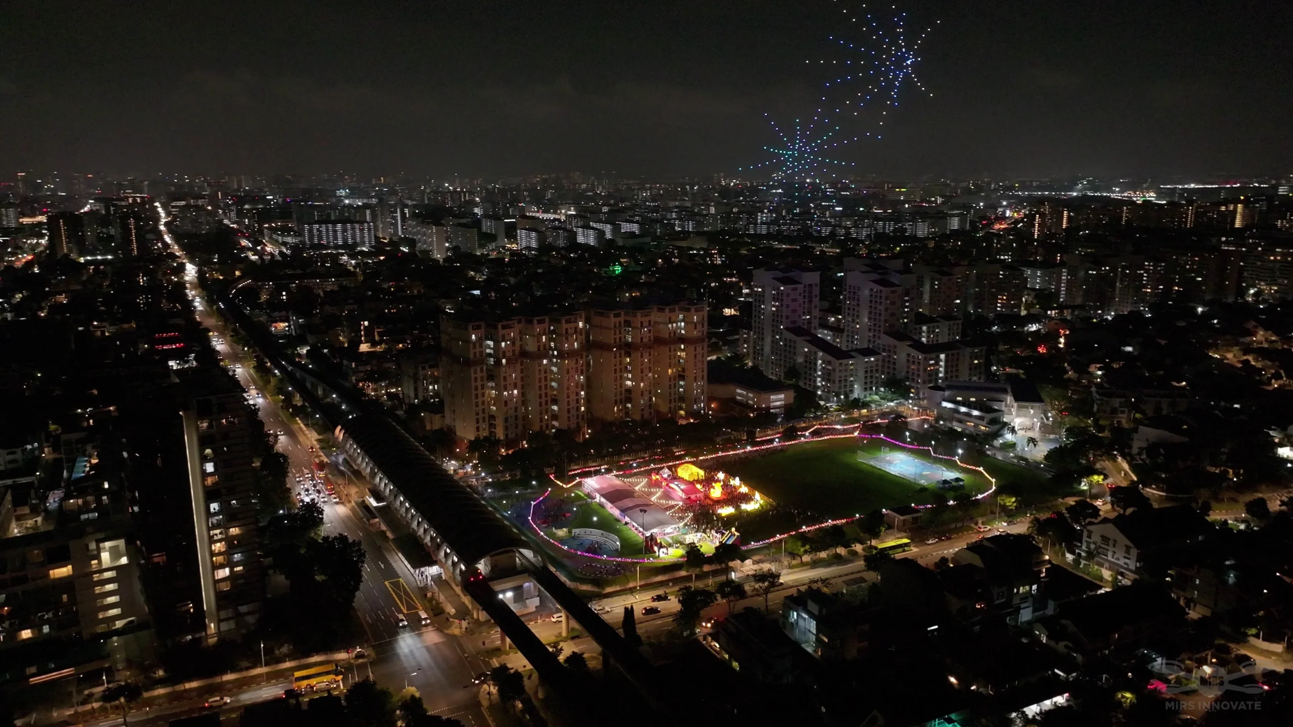 Aerial night view of the Kampong Kembangan CC Chinese New Year event