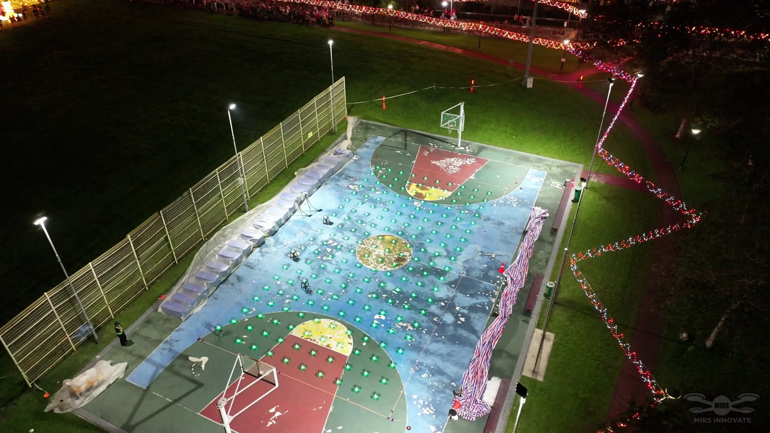 Overhead drone pattern above the Kampong Kembangan CC event court