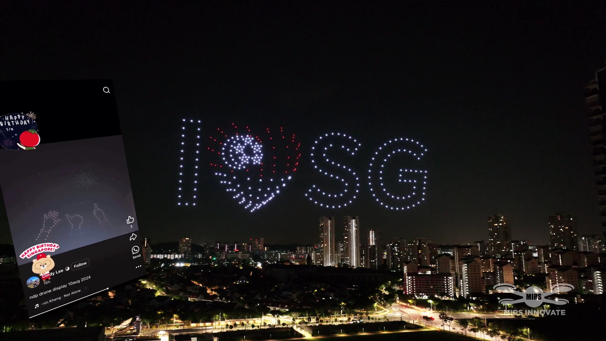 I Love SG drone formation above the Singapore cityscape