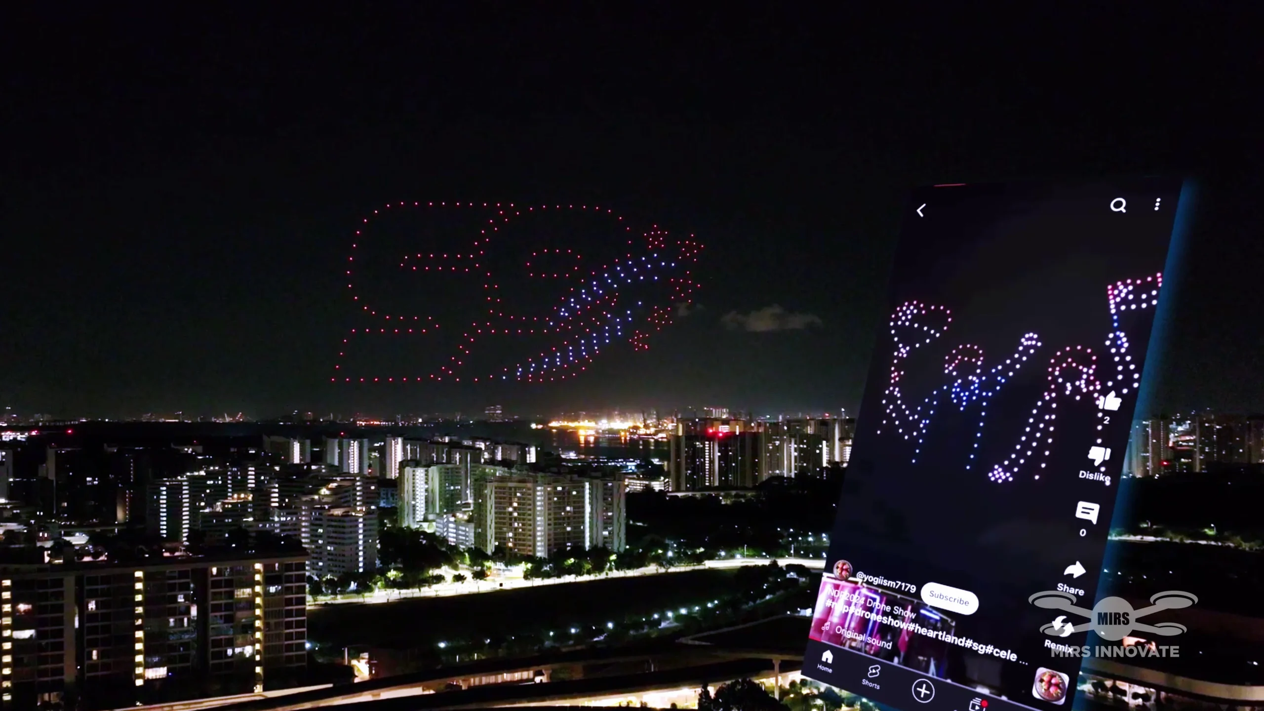 Singapore National Day 2024 drone formation above the cityscape