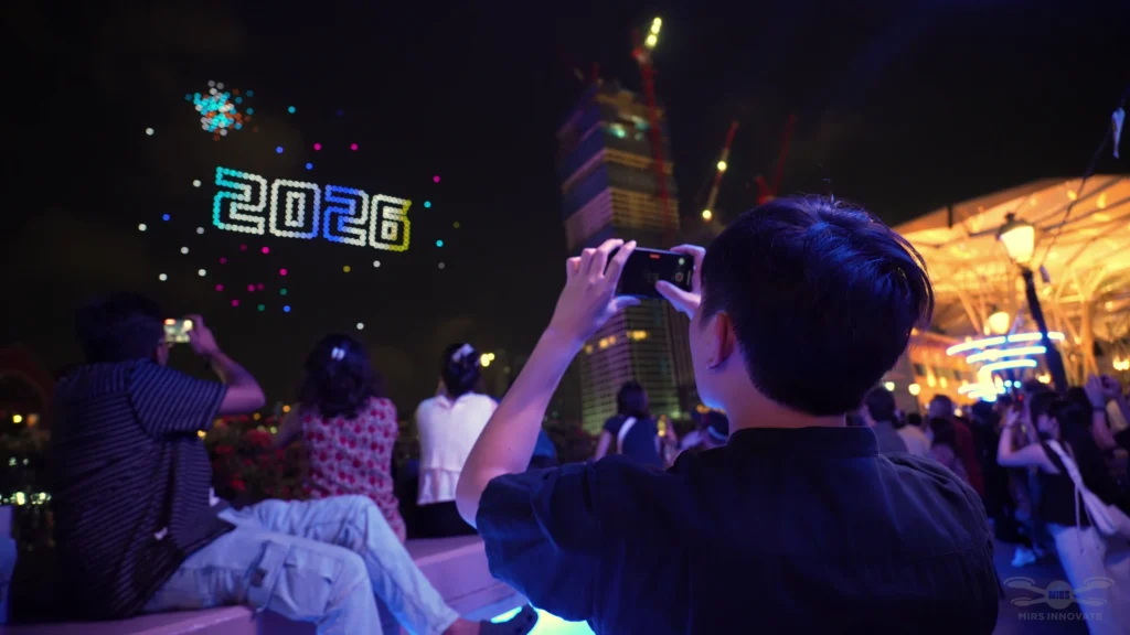MIRS Drone Show singapore new years eve 2026 audience filming 2026 formation