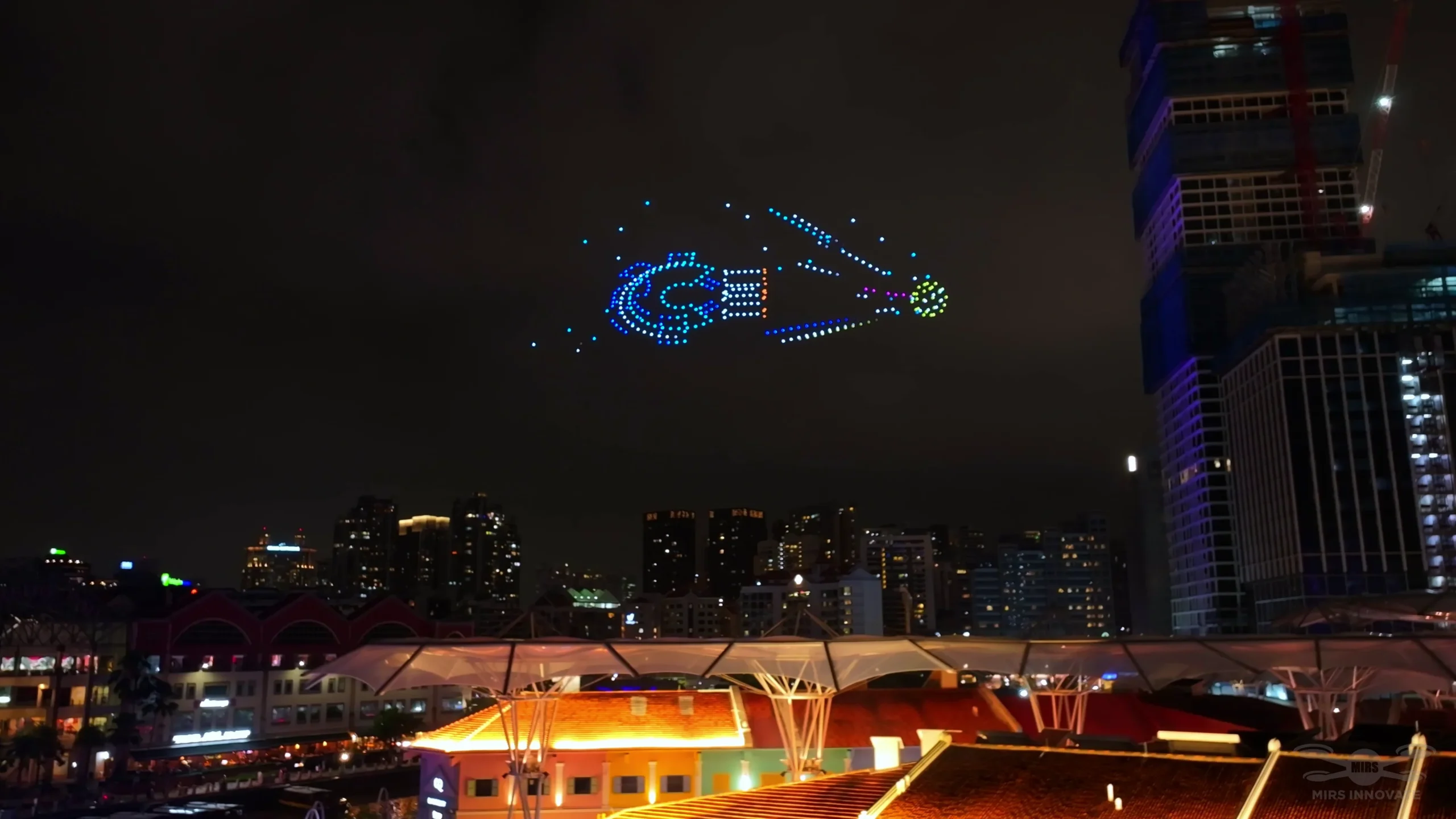CQ key drone formation above Clarke Quay for Singapore New Year Eve 2026