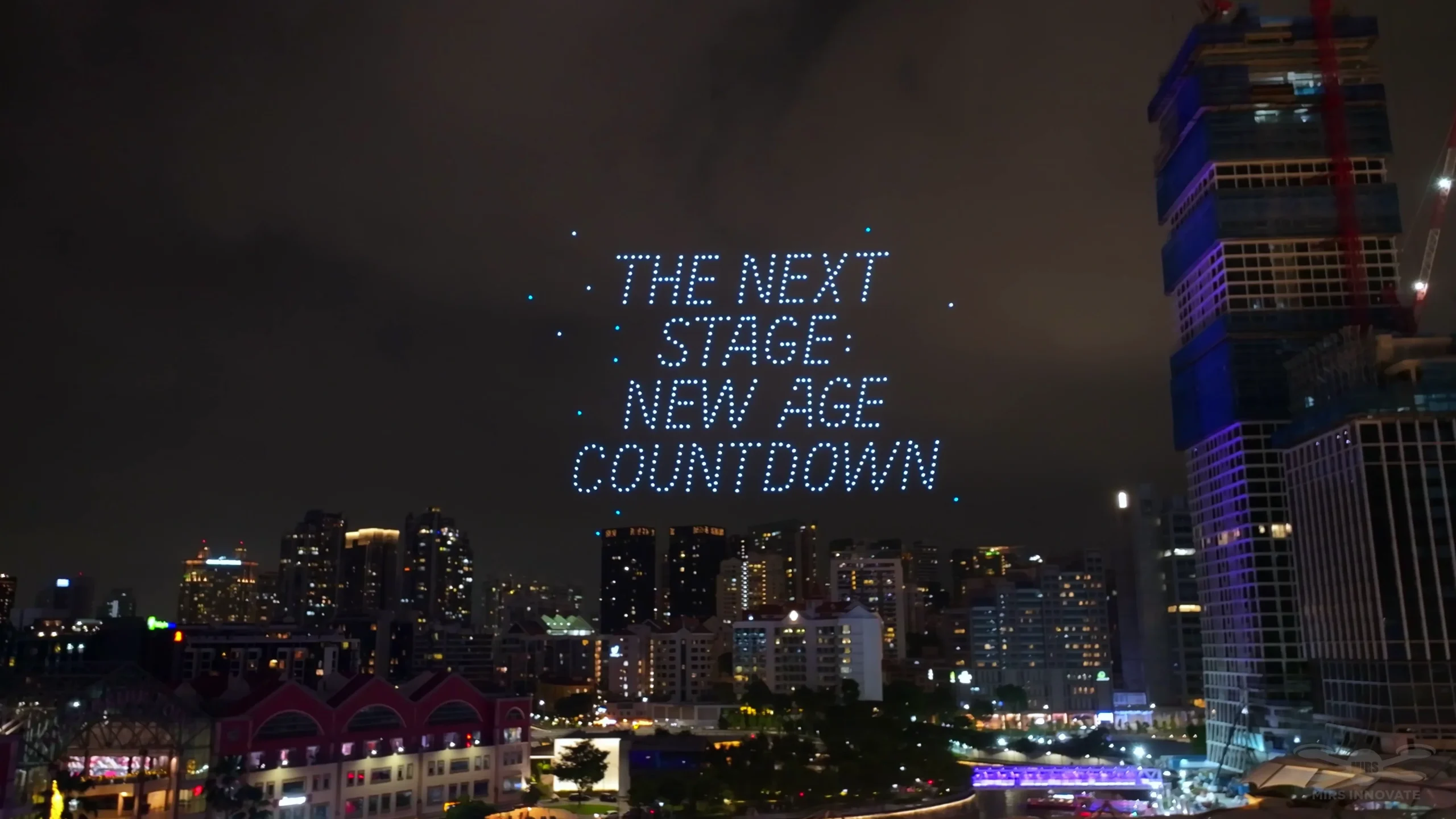 Next Stage New Age countdown text drone formation in Singapore