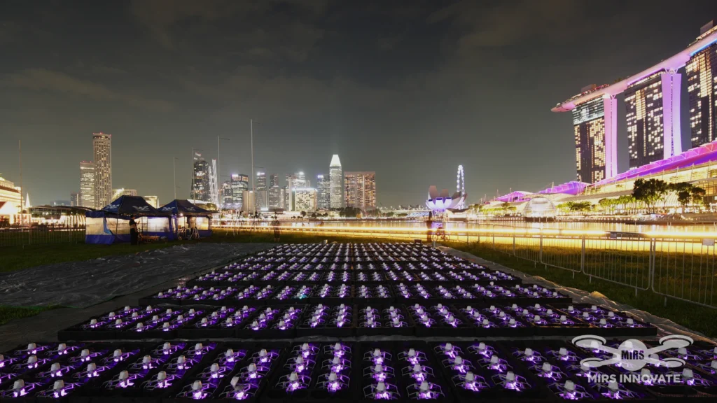 MIRS Drone Show singapore porsche product launch marina bay night drone setup