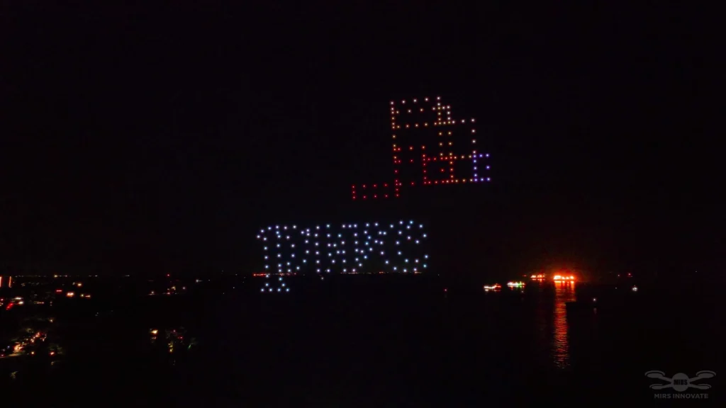 PWC logo drone formation at a Singapore brand event.