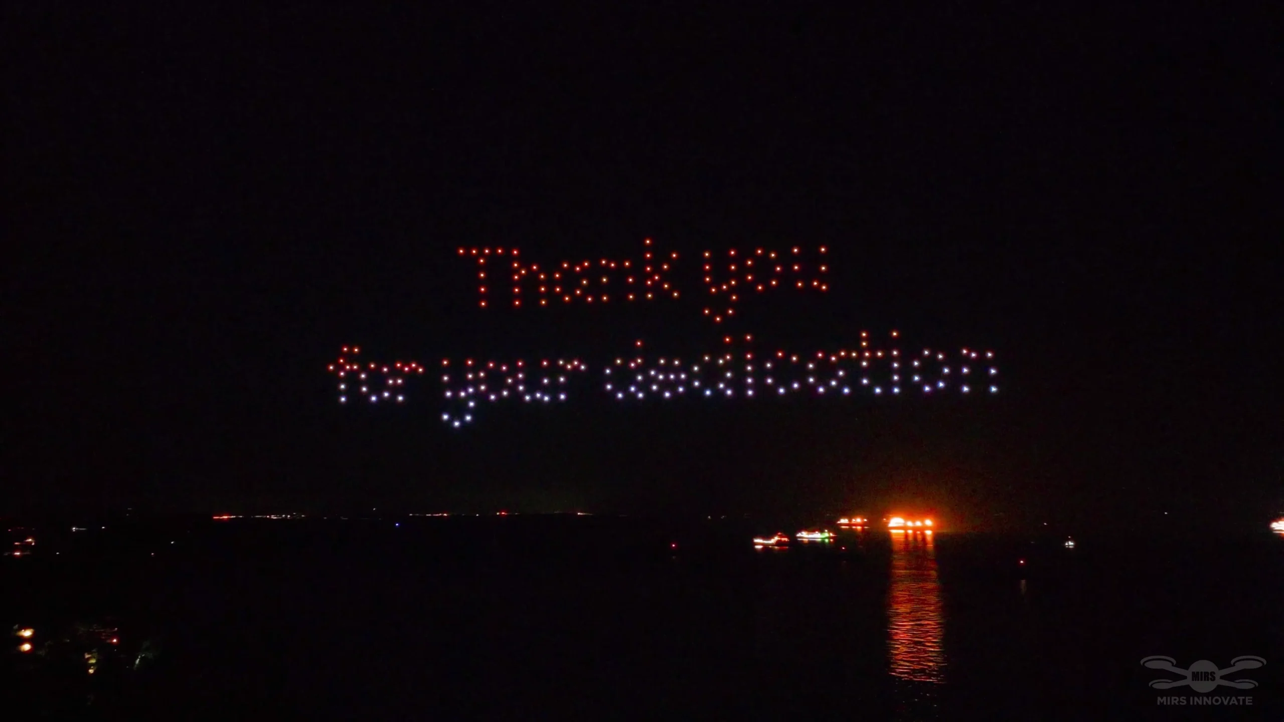 Thank You text drone formation concluding a Singapore corporate brand show
