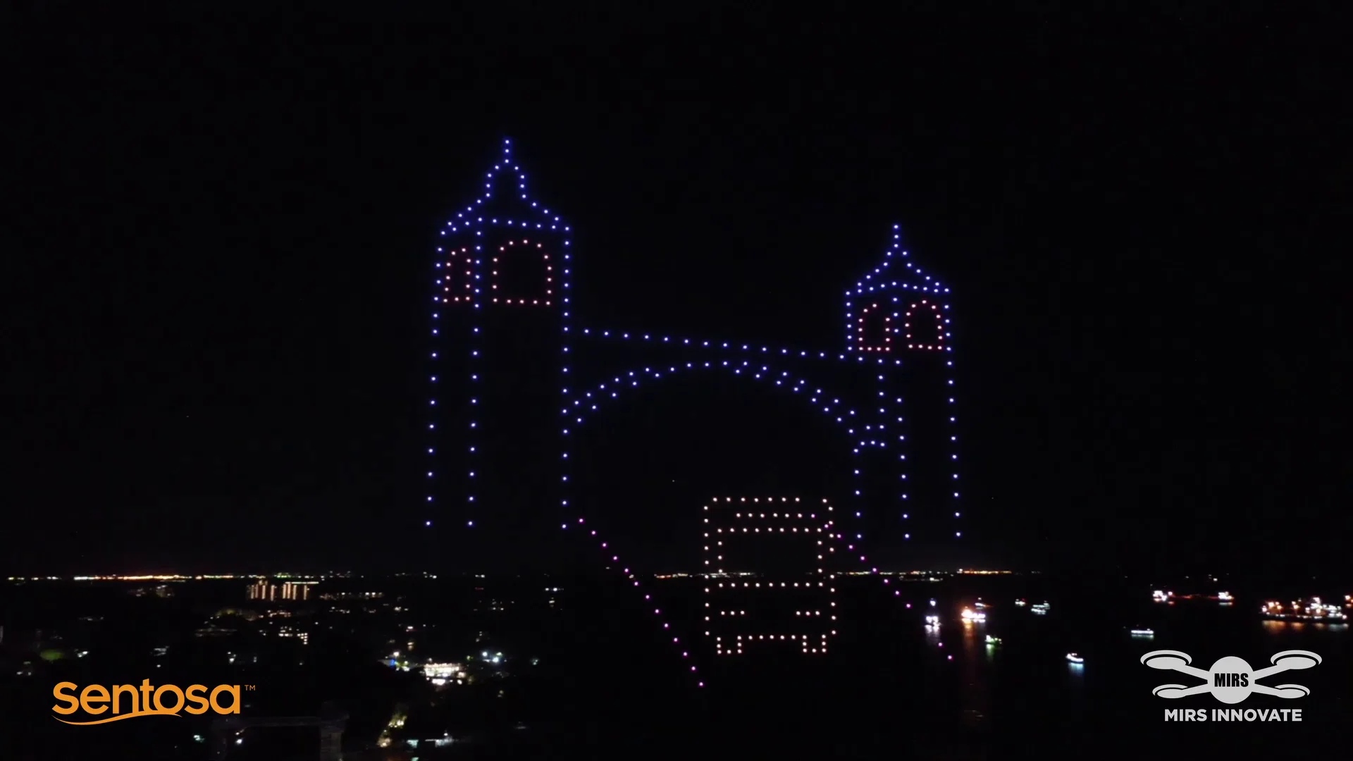 Bridge and vehicle drone formation for Sentosa Jubilee 50th anniversary drone show