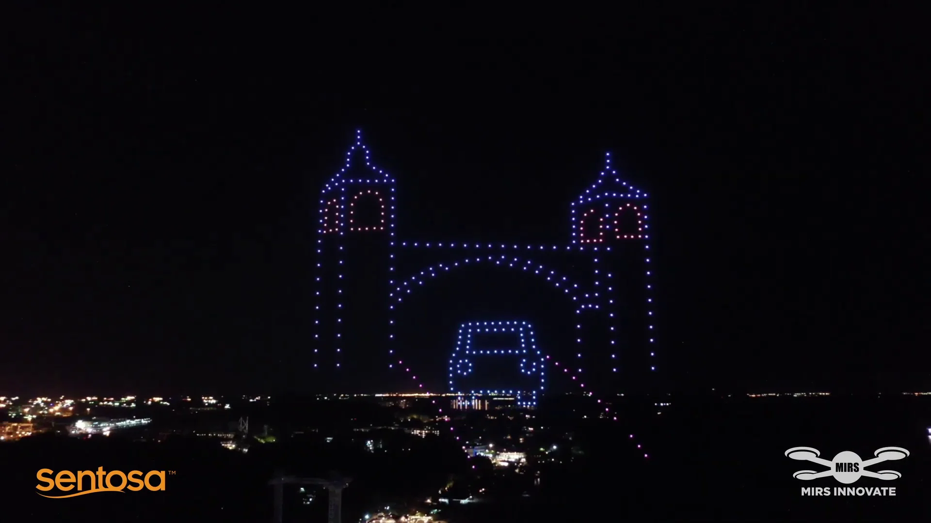 Bridge car drone formation for Sentosa Jubilee 50th anniversary at Siloso Beach