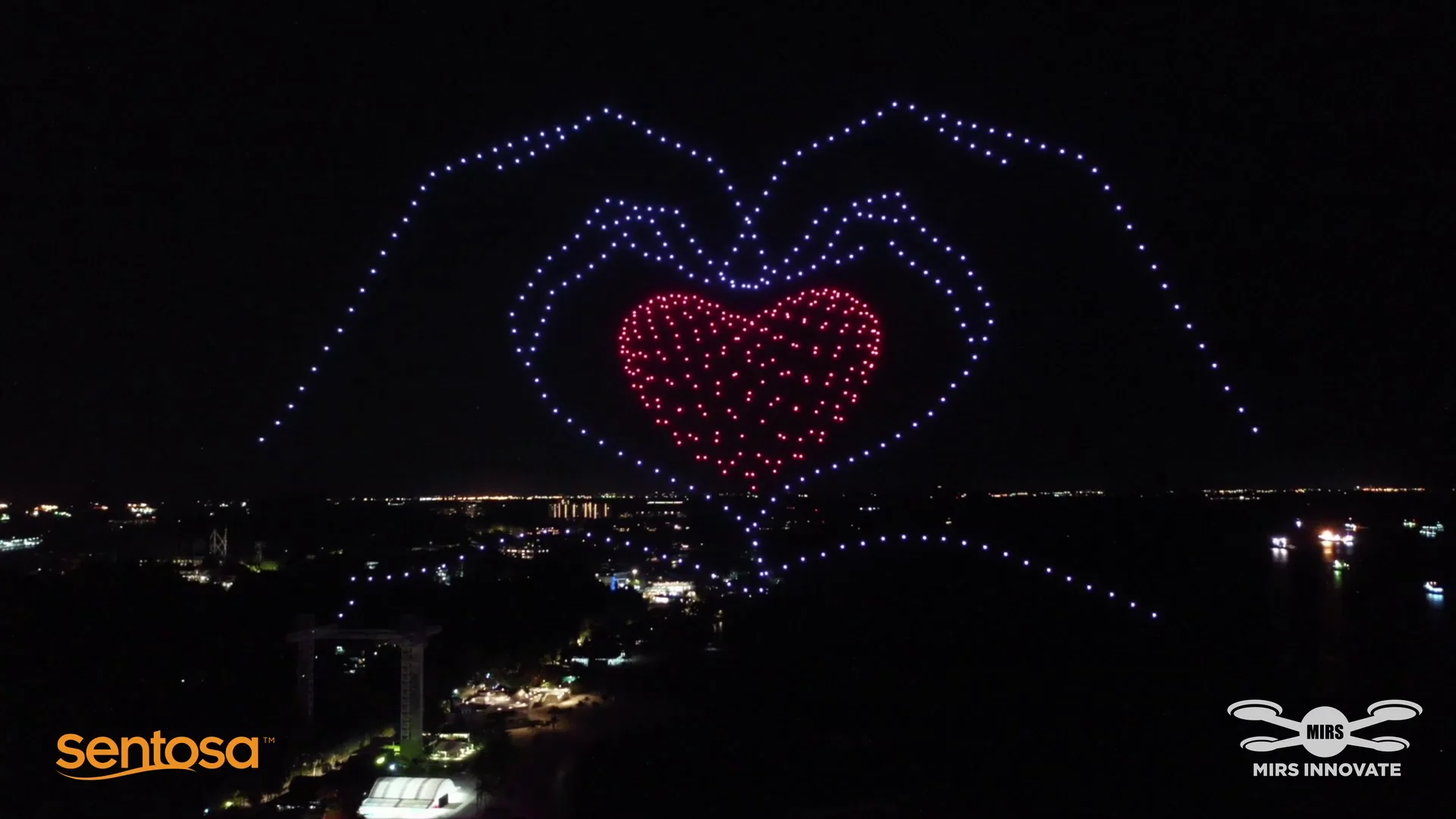 Heart hands drone formation for Sentosa Jubilee 50th anniversary