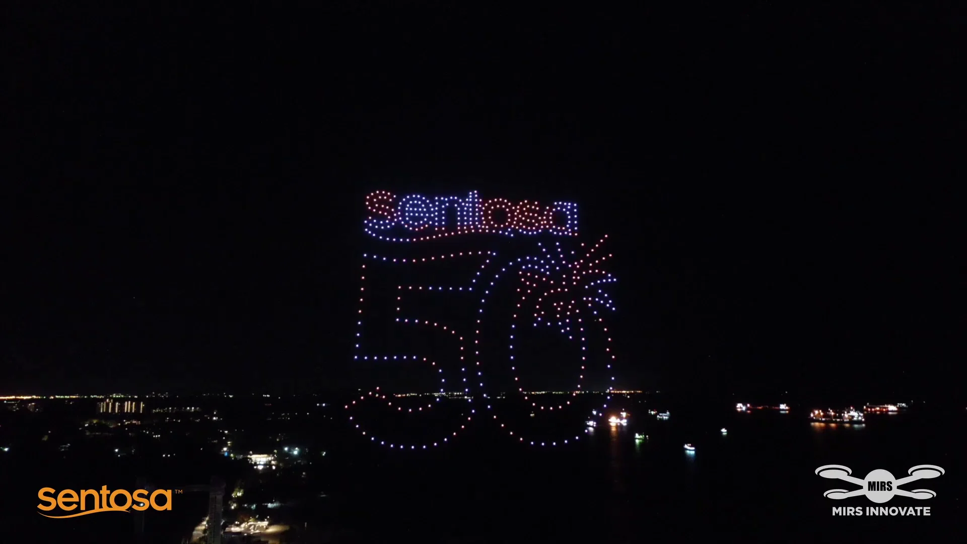 Sentosa 50 drone formation for Sentosa Jubilee 50th anniversary at Siloso Beach