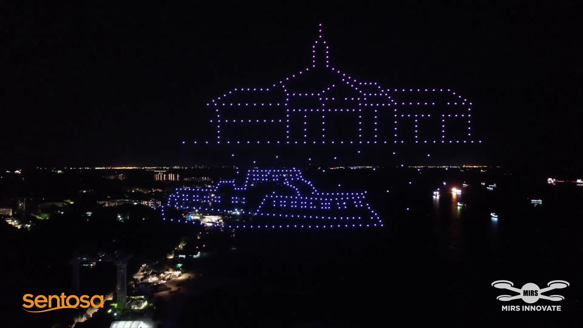 Sentosa hotel outline drone formation for Sentosa Jubilee 50th anniversary