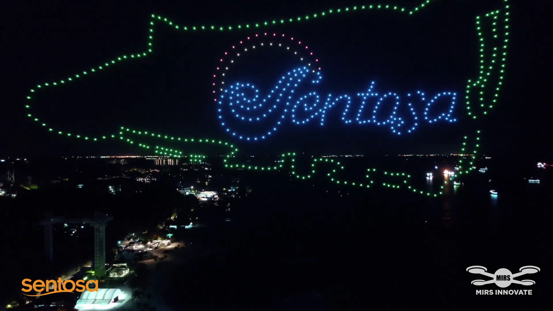 Sentosa logo map drone formation for Sentosa Jubilee 50th anniversary
