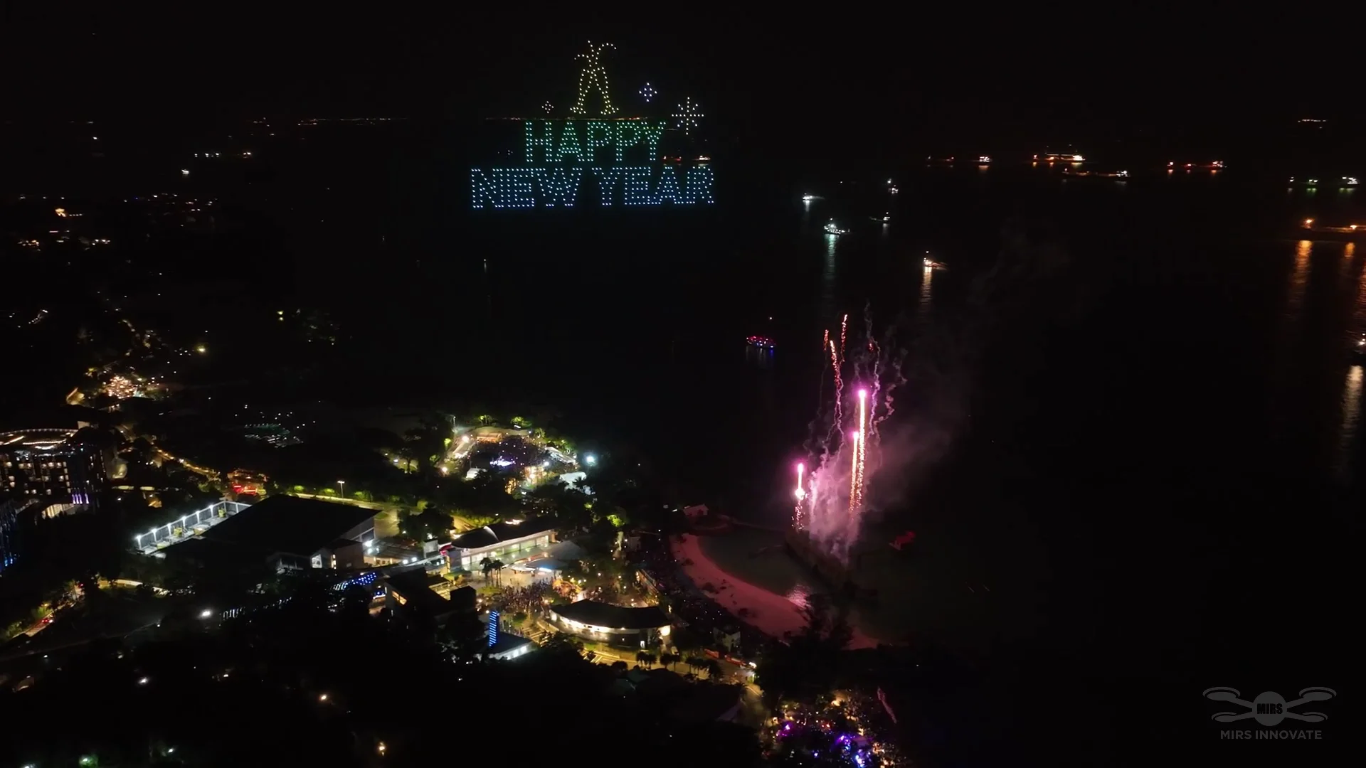 Sentosa New Year Countdown 2023 drone show Singapore - Sentosa New Year Countdown 2023 Happy New Year Text