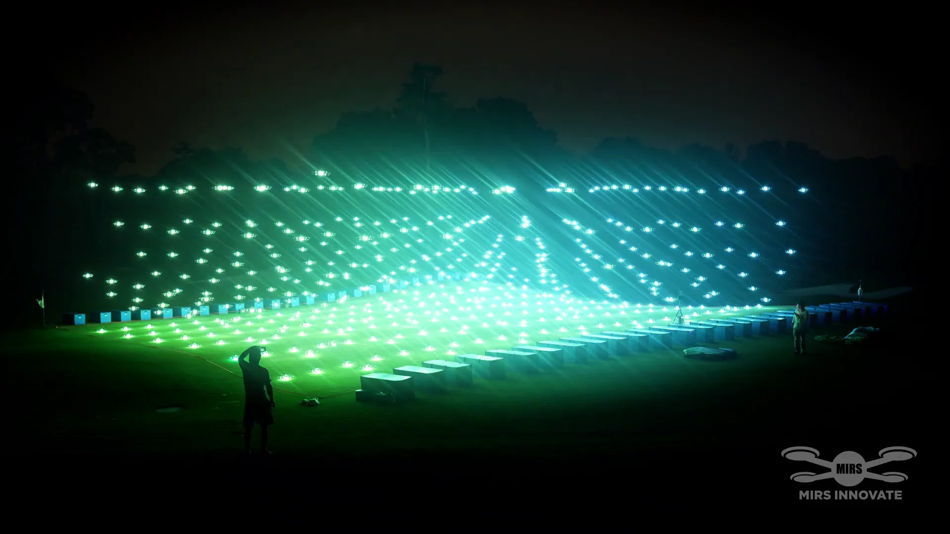 Green launch grid at night for SICC Jubilee 60th anniversary drone show