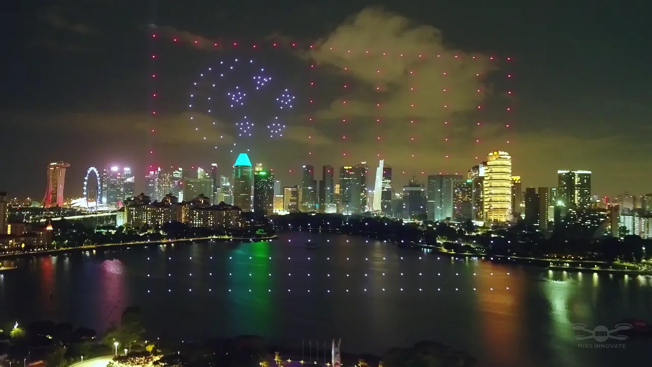 AFF Suzuki Cup 2020 drone show Singapore - Suzuki Cup 2020 Flag Formation City Skyline