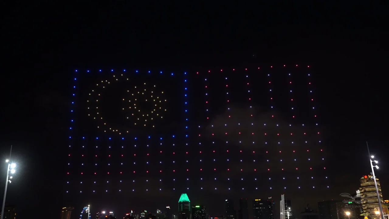 AFF Suzuki Cup 2020 drone show Singapore - Suzuki Cup 2020 Flag Grid Formation Skyline