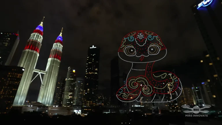 Lunar New Year drone formation beside Petronas Twin Towers in Kuala Lumpur