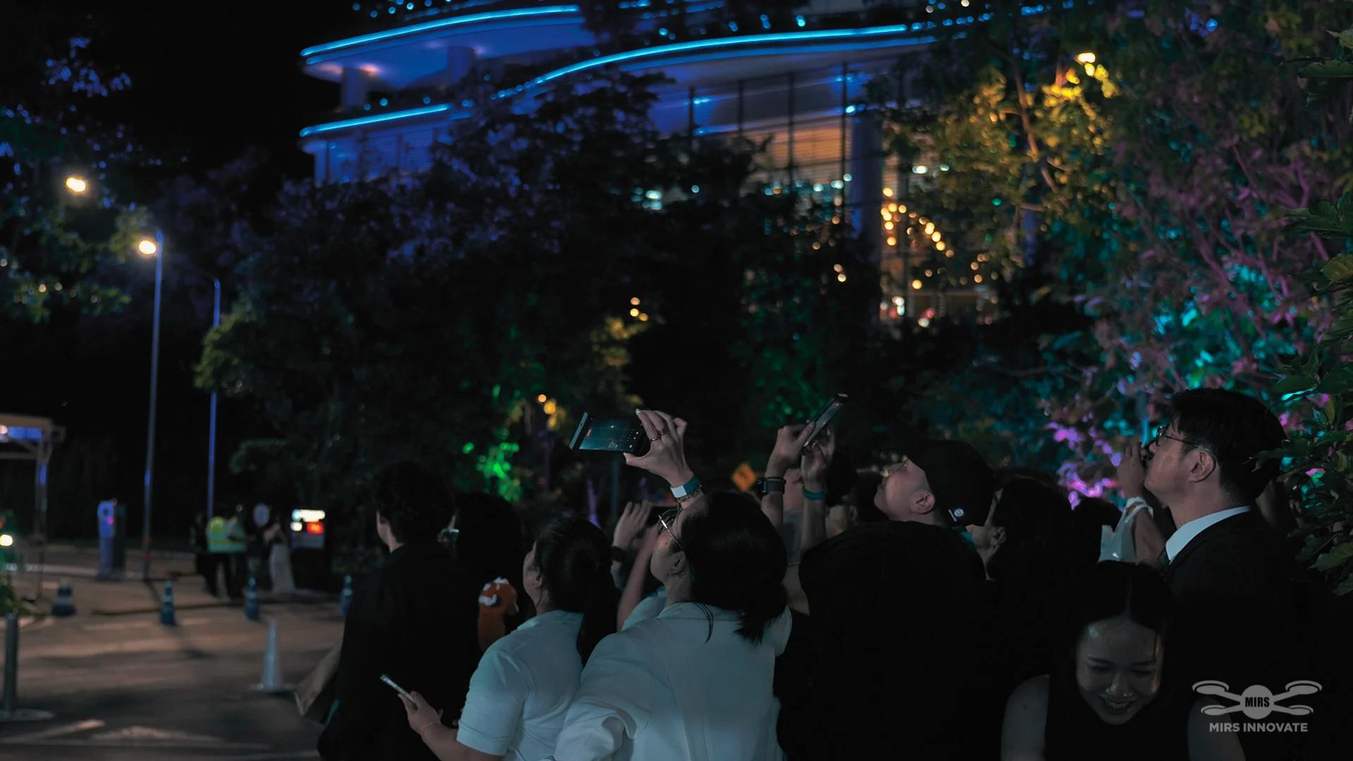 Guests recording the 2,222-drone Happitat Grand Opening performance