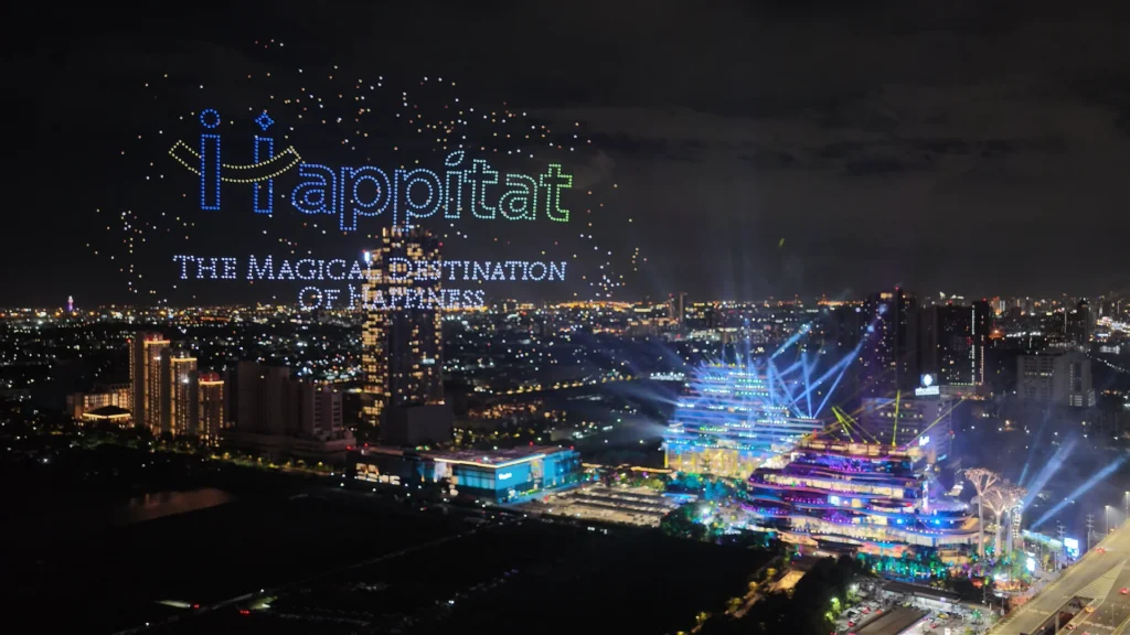 Happitat Magical Destination drone formation above Bangkok, Thailand