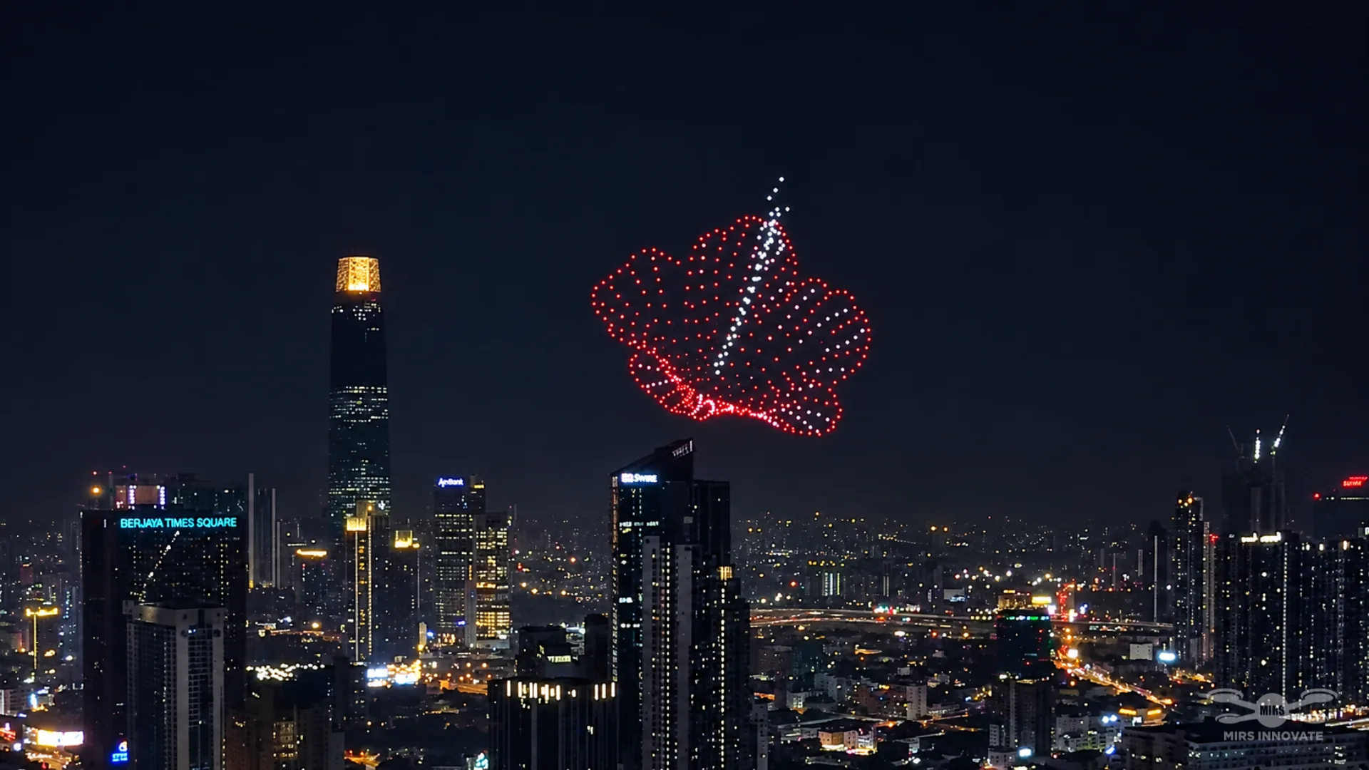 Hibiscus inspired drone formation at the JPJ NPI launch near Merdeka 118