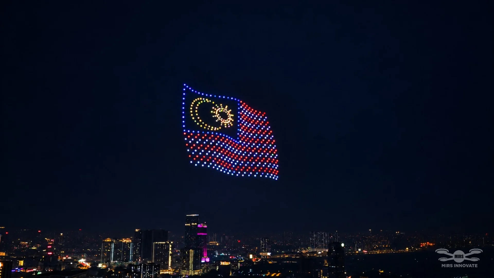 Close view of a Malaysia flag drone formation at the JPJ NPI launch