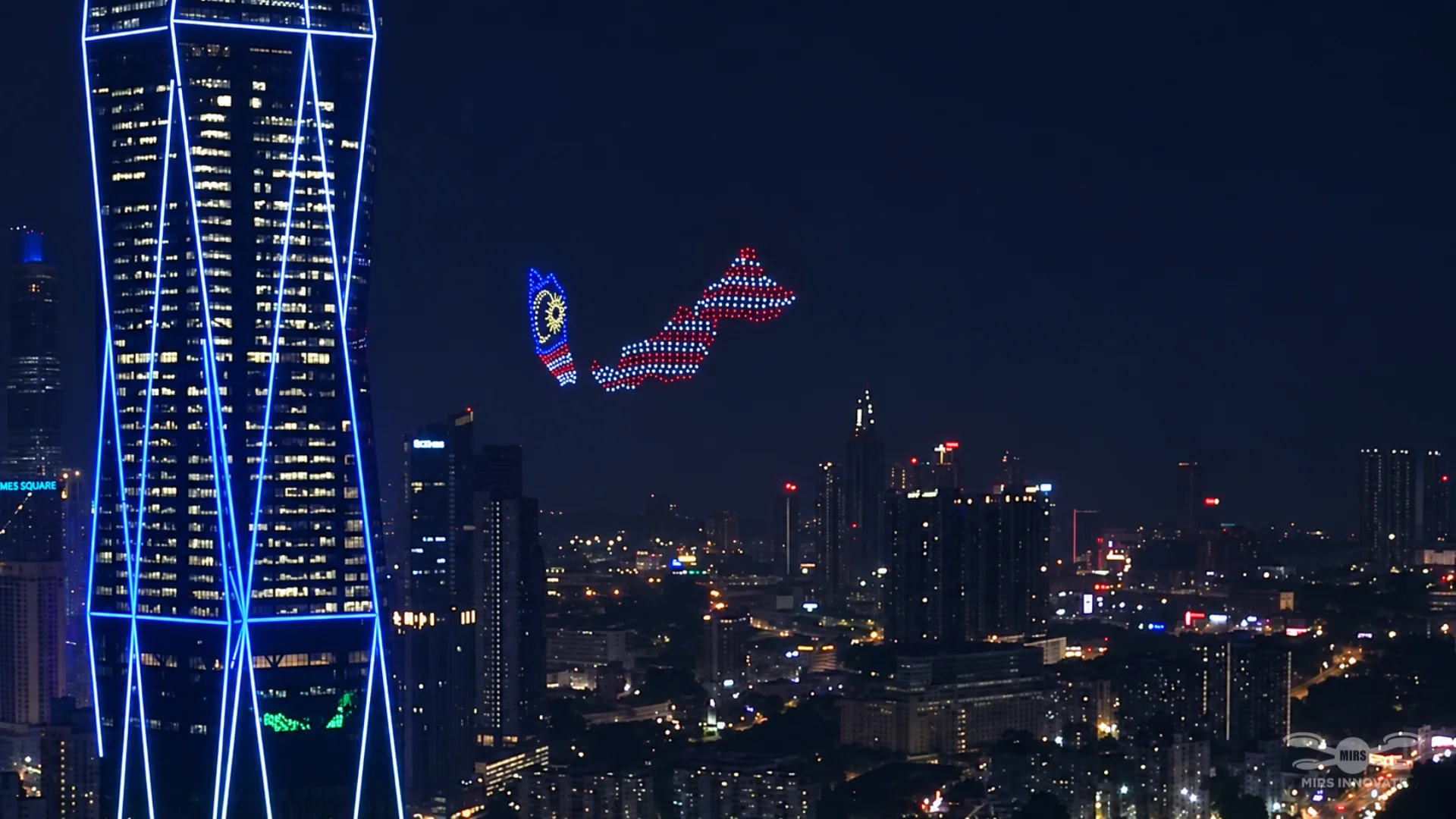 Malaysia map inspired drone formation at the JPJ NPI launch near Merdeka 118