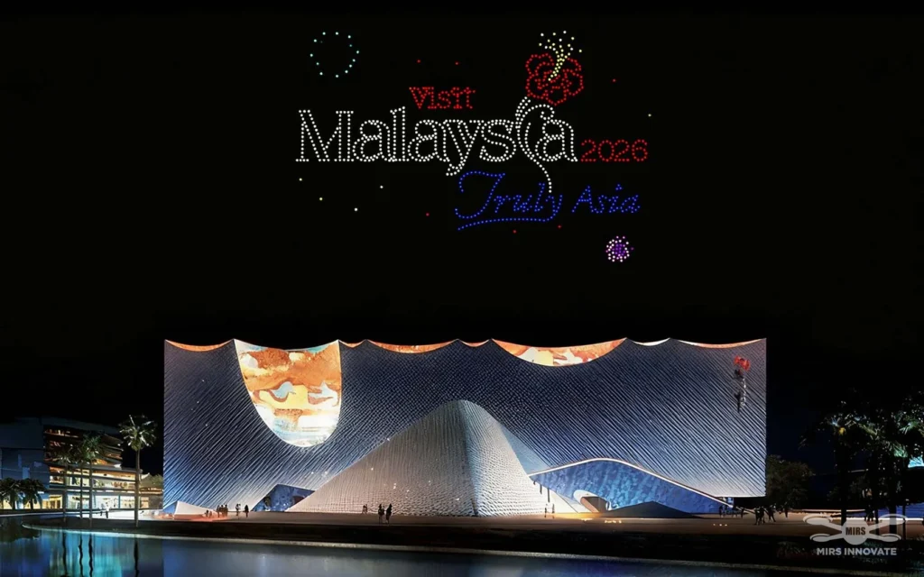 Visit Malaysia 2026 drone wording above the World Tourism Day event venue